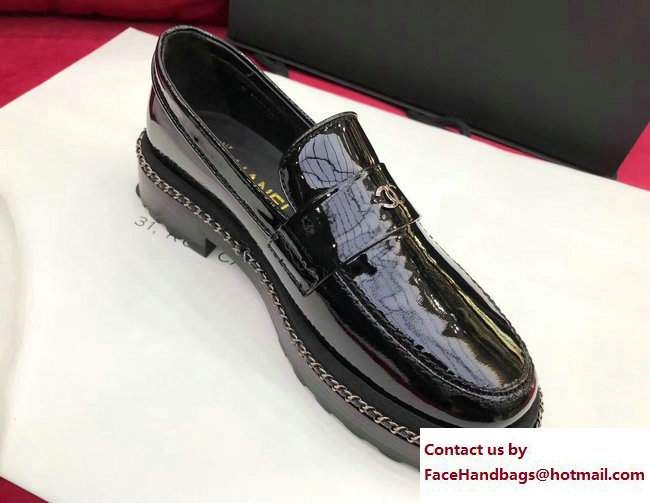 Chanel Chain CC Logo Loafers G33189 Patent Leather Black 2017