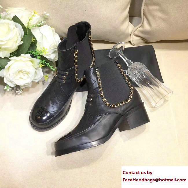 Chanel Chain CC Quilting Short Boots Black 2017 - Click Image to Close