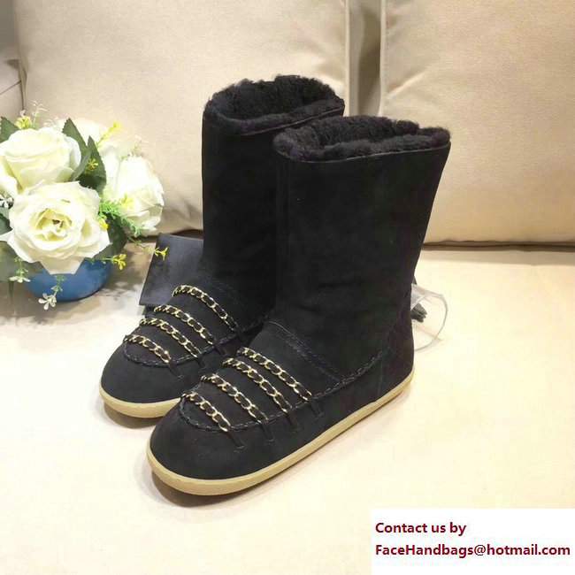 Chanel Chain Shearling and Suede Short Boots G33200 Black 2017 - Click Image to Close