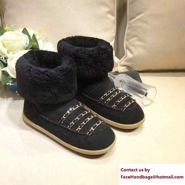 Chanel Chain Shearling and Suede Short Boots G33200 Black 2017