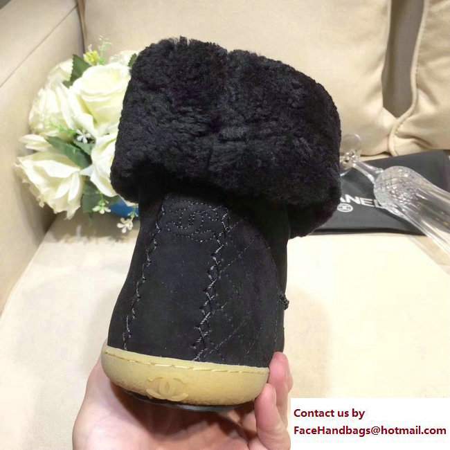 Chanel Chain Shearling and Suede Short Boots G33200 Black 2017 - Click Image to Close