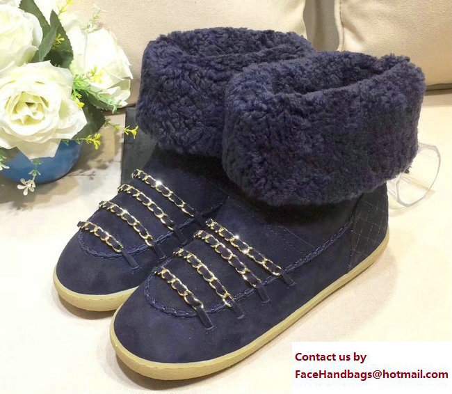 Chanel Chain Shearling and Suede Short Boots G33200 Blue 2017 - Click Image to Close