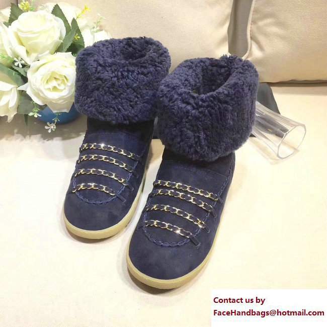 Chanel Chain Shearling and Suede Short Boots G33200 Blue 2017