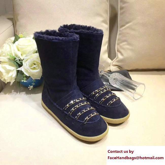 Chanel Chain Shearling and Suede Short Boots G33200 Blue 2017