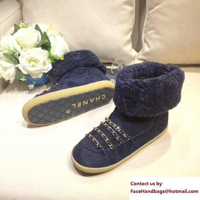 Chanel Chain Shearling and Suede Short Boots G33200 Blue 2017 - Click Image to Close