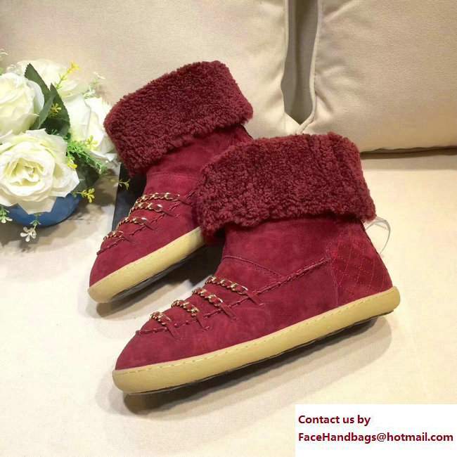 Chanel Chain Shearling and Suede Short Boots G33200 Burgundy 2017