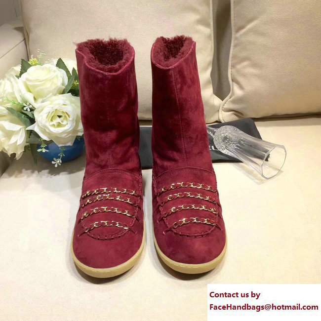 Chanel Chain Shearling and Suede Short Boots G33200 Burgundy 2017