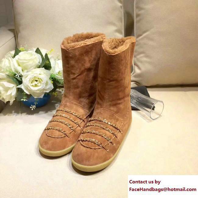 Chanel Chain Shearling and Suede Short Boots G33200 Khaki 2017