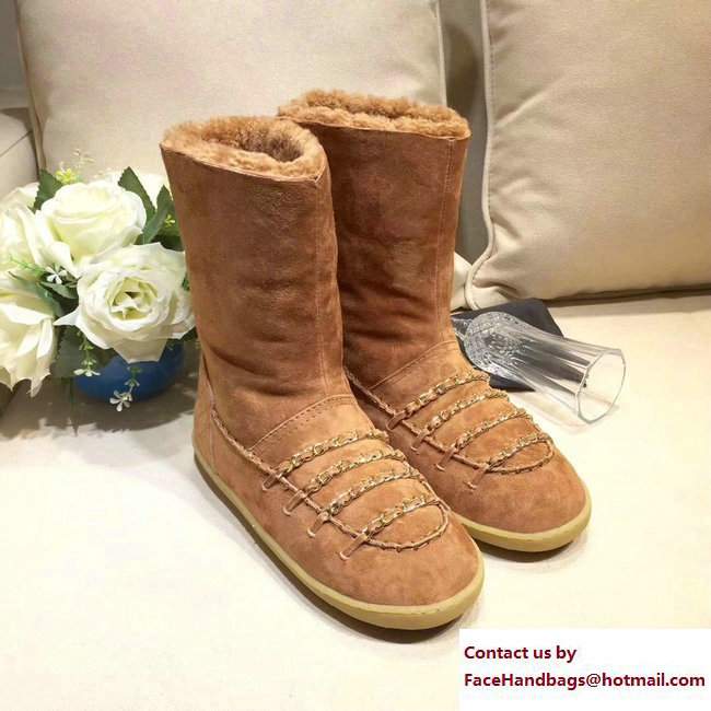 Chanel Chain Shearling and Suede Short Boots G33200 Khaki 2017