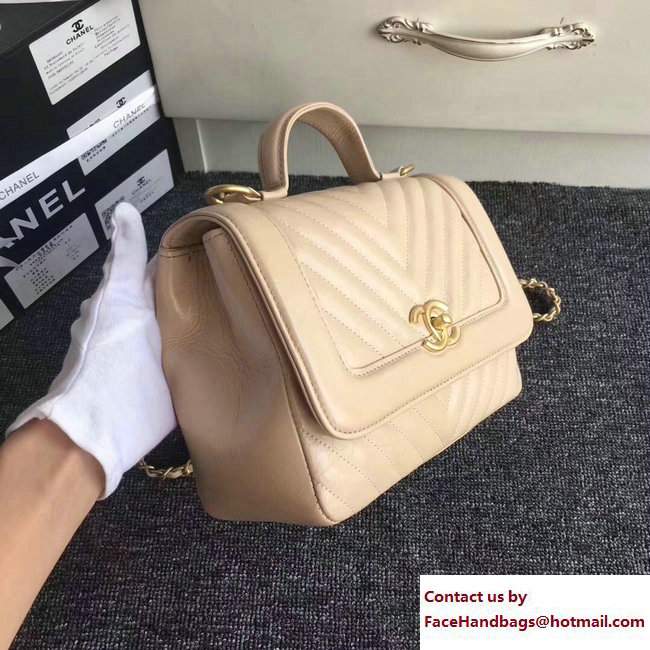 Chanel Chevron Calfskin Flap Bag with Top Handle A57213 Beige 2017 - Click Image to Close