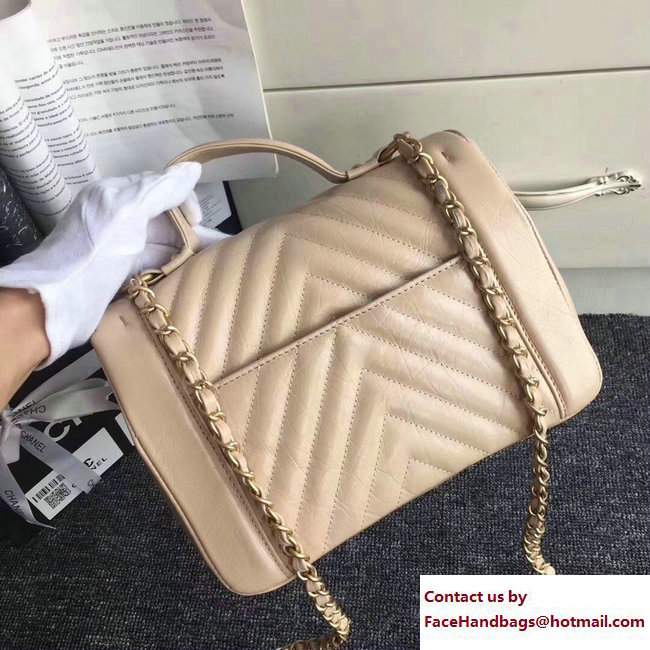 Chanel Chevron Calfskin Flap Bag with Top Handle A57213 Beige 2017 - Click Image to Close