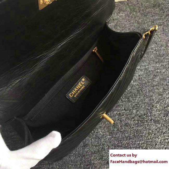 Chanel Chevron Calfskin Flap Bag with Top Handle A57213 Black 2017