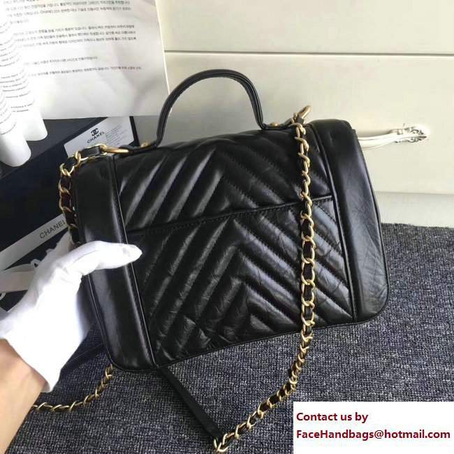 Chanel Chevron Calfskin Flap Bag with Top Handle A57213 Black 2017 - Click Image to Close