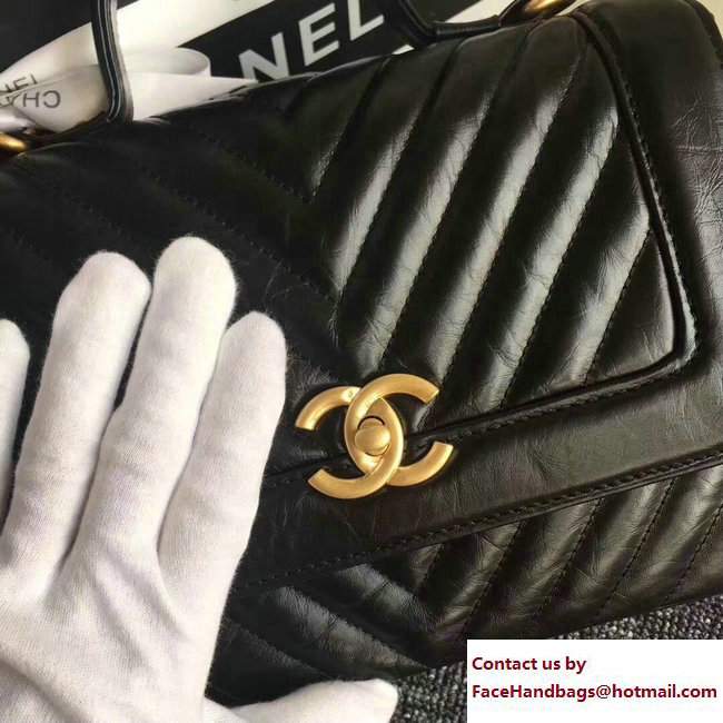 Chanel Chevron Calfskin Flap Bag with Top Handle A57213 Black 2017