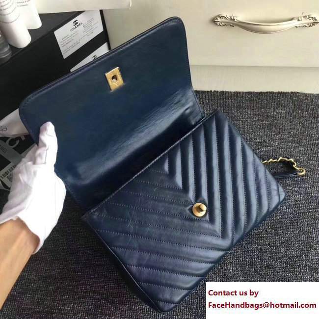 Chanel Chevron Calfskin Flap Bag with Top Handle A57213 Blue 2017