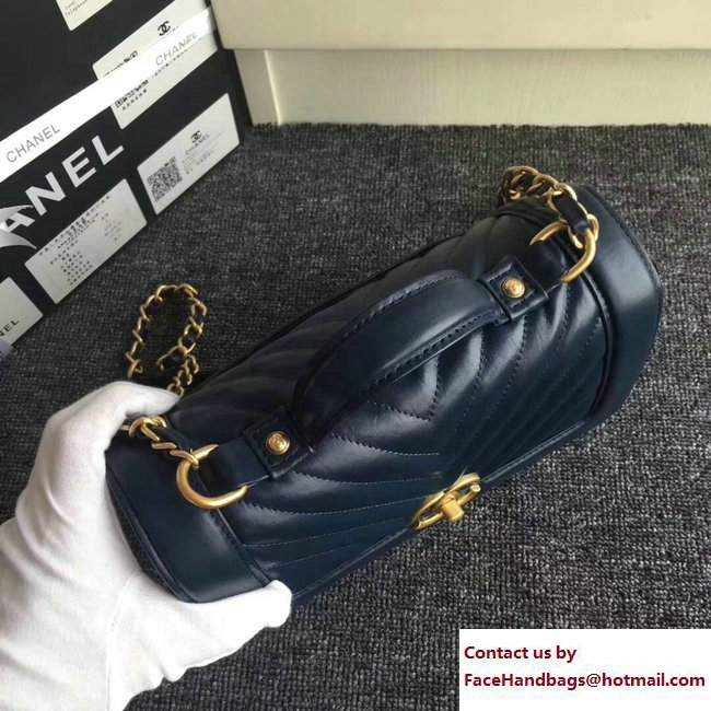 Chanel Chevron Calfskin Flap Bag with Top Handle A57213 Blue 2017