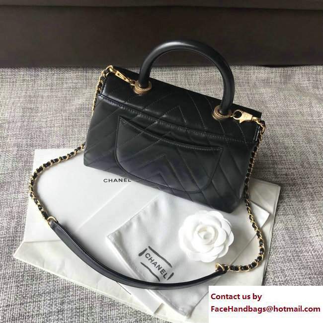 Chanel Chevron Coco Top Handle Flap Mini Bag Black 2017