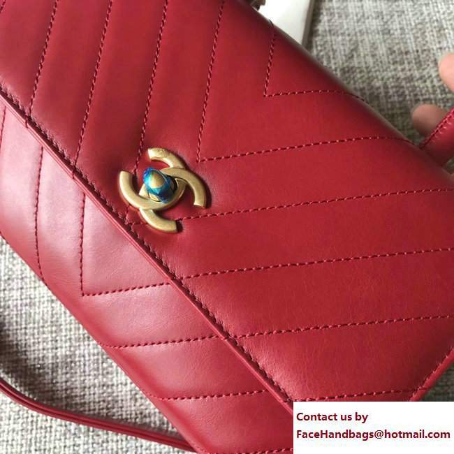 Chanel Chevron Coco Top Handle Flap Mini Bag Red 2017