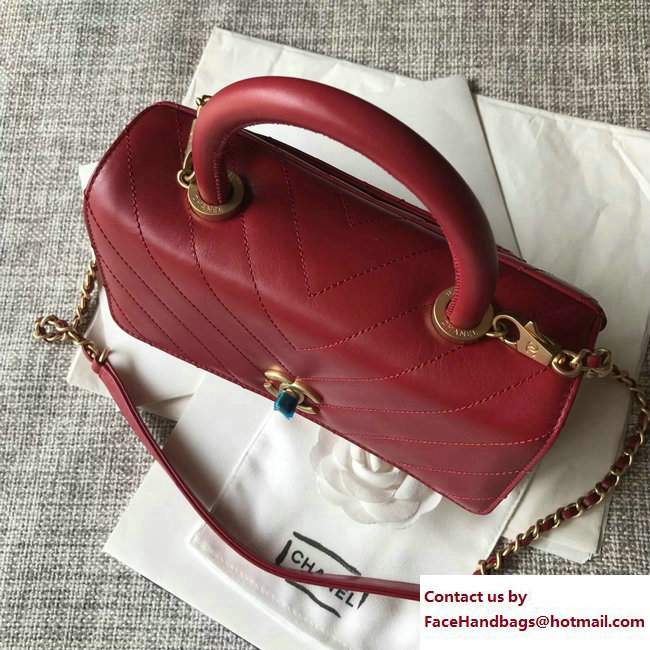 Chanel Chevron Coco Top Handle Flap Mini Bag Red 2017