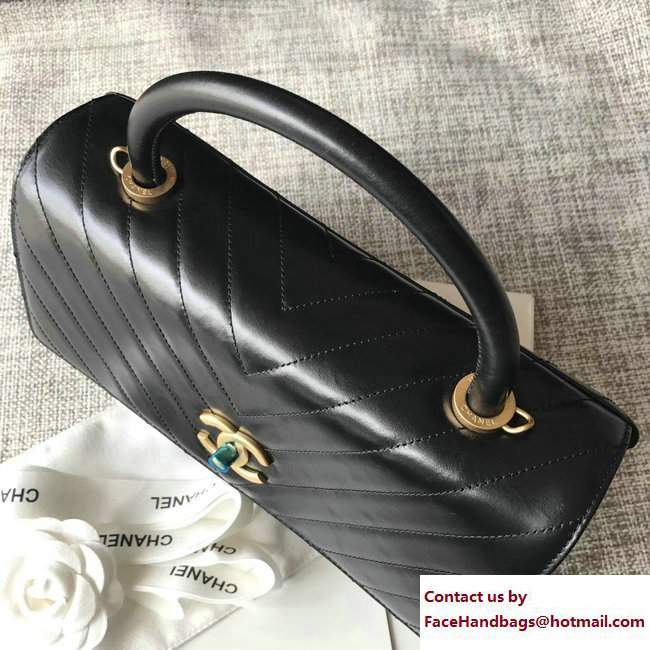 Chanel Chevron Coco Top Handle Flap Small Bag Black 2017