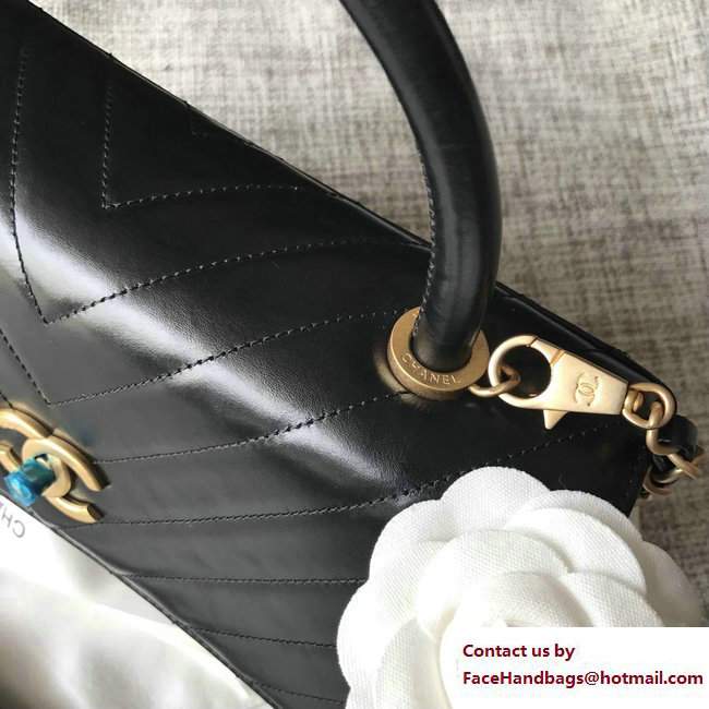 Chanel Chevron Coco Top Handle Flap Small Bag Black 2017