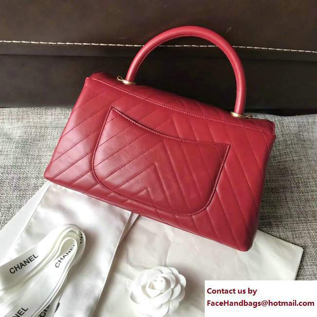 Chanel Chevron Coco Top Handle Flap Small Bag Red 2017 - Click Image to Close