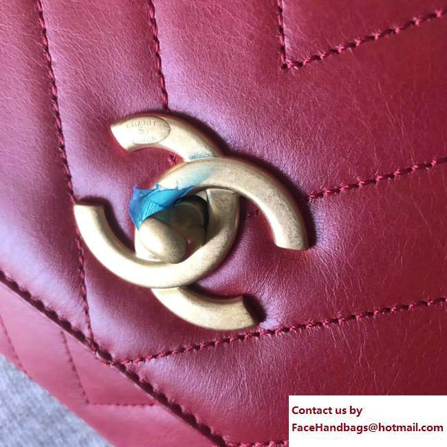 Chanel Chevron Coco Top Handle Flap Small Bag Red 2017