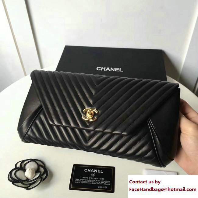 Chanel Chevron Lambskin Clutch Bag A98558 Black/Gold 2017