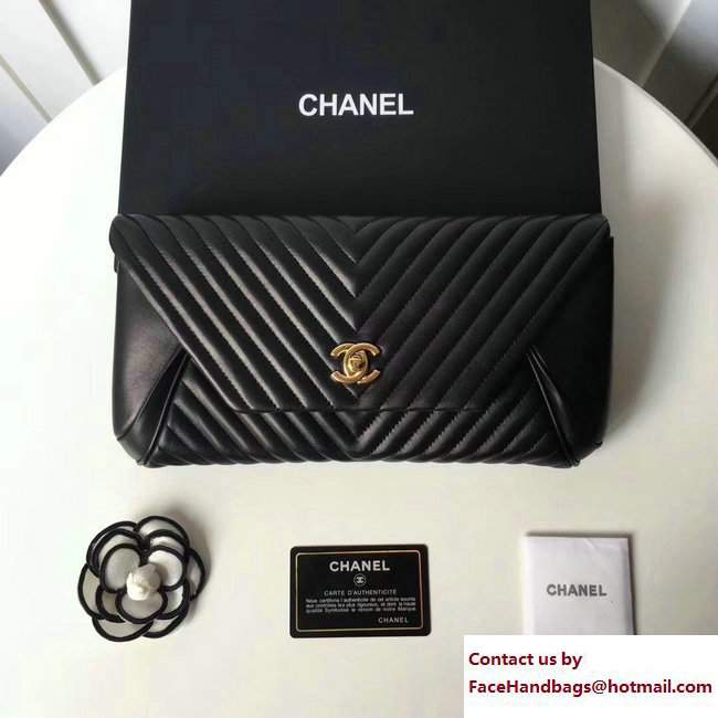 Chanel Chevron Lambskin Clutch Bag A98558 Black/Gold 2017