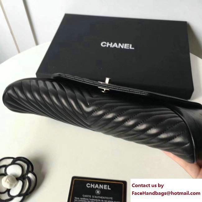 Chanel Chevron Lambskin Clutch Bag A98558 Black/Silver 2017