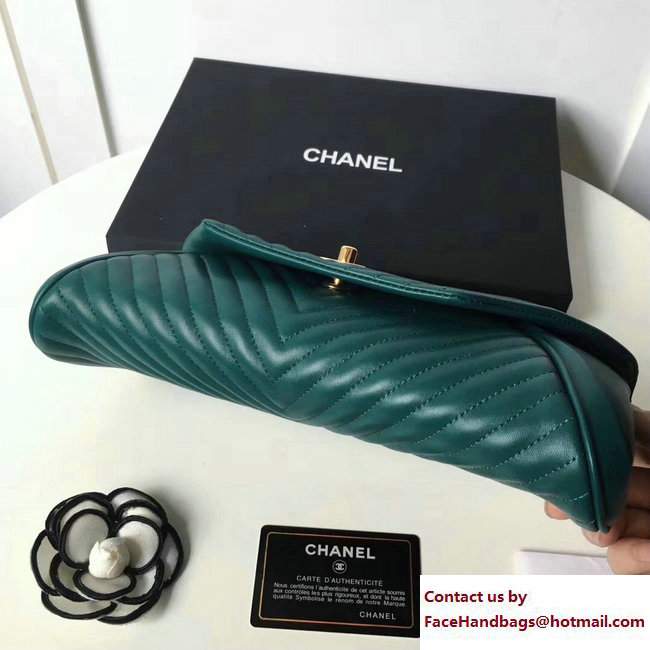 Chanel Chevron Lambskin Clutch Bag A98558 Green/Gold 2017