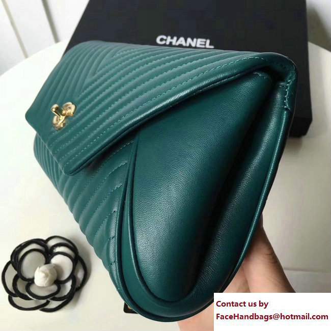 Chanel Chevron Lambskin Clutch Bag A98558 Green/Gold 2017