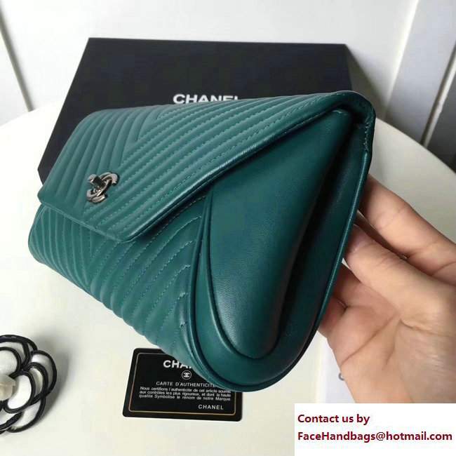 Chanel Chevron Lambskin Clutch Bag A98558 Green/Silver 2017