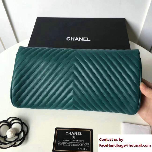 Chanel Chevron Lambskin Clutch Bag A98558 Green/Silver 2017
