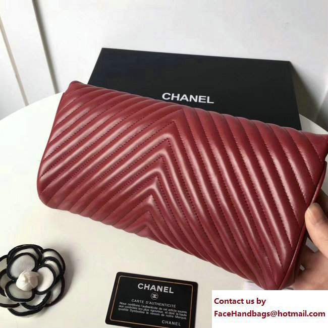 Chanel Chevron Lambskin Clutch Bag A98558 Red/Gold 2017