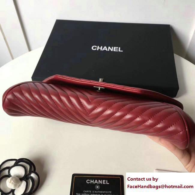 Chanel Chevron Lambskin Clutch Bag A98558 Red/Silver 2017