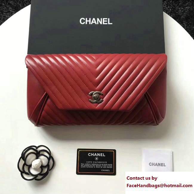 Chanel Chevron Lambskin Clutch Bag A98558 Red/Silver 2017 - Click Image to Close