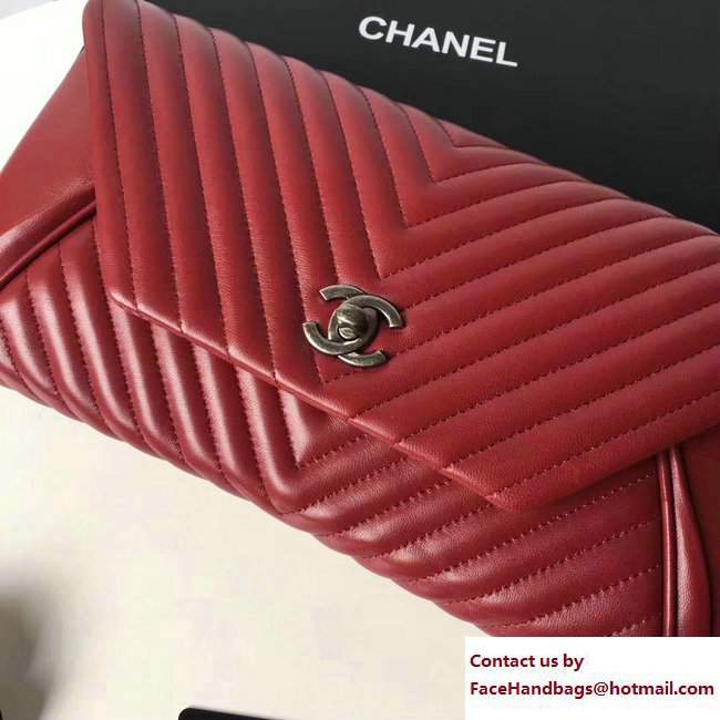 Chanel Chevron Lambskin Clutch Bag A98558 Red/Silver 2017 - Click Image to Close