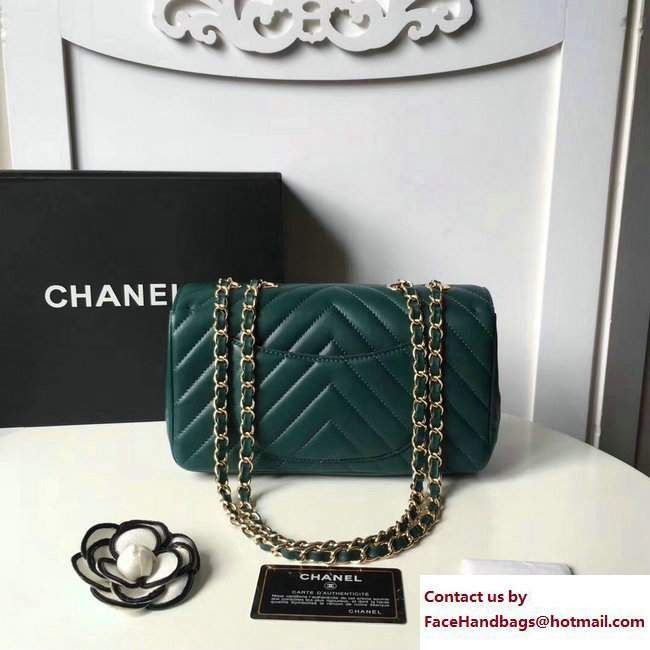 Chanel Chevron Statement Small Flap Bag A91587 Green/Gold 2017