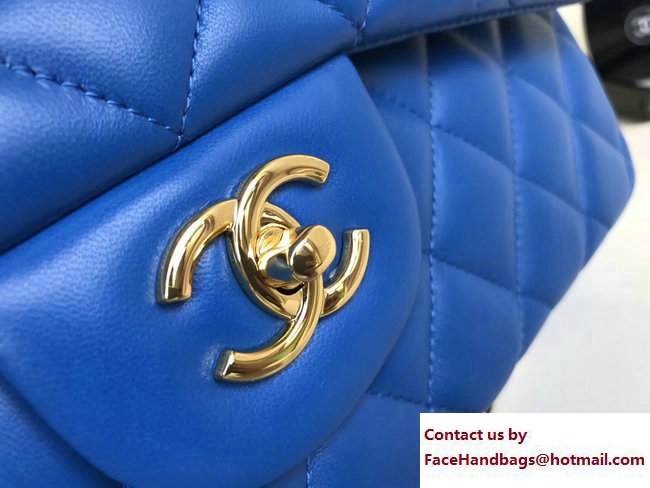 Chanel Classic Flap Jumbo/Large Bag A1113 Blue in Sheepskin Leather with Gold Hardware