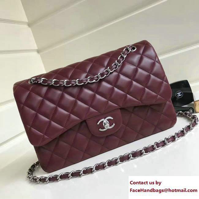 Chanel Classic Flap Jumbo/Large Bag A1113 Date Red in Sheepskin Leather with Silver Hardware