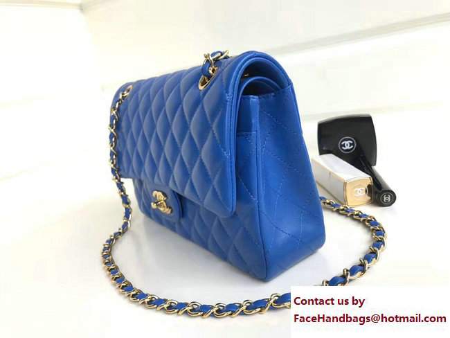 Chanel Classic Flap Medium Bag A1112 Blue in Sheepskin Leather with Gold Hardware
