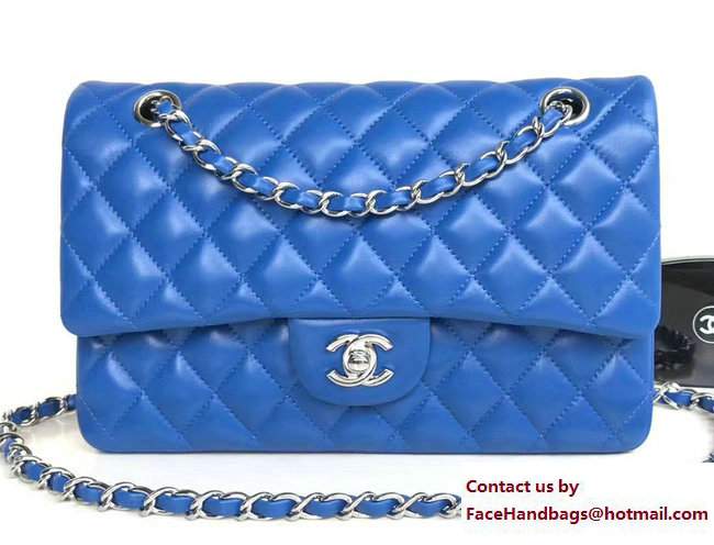Chanel Classic Flap Medium Bag A1112 Blue in Sheepskin Leather with Silver Hardware