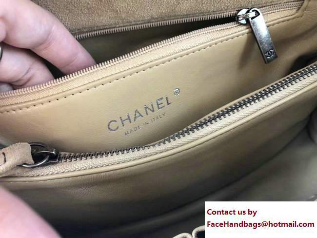 Chanel Coco Top Handle Flap Shoulder Bag Suede Apricot 2017