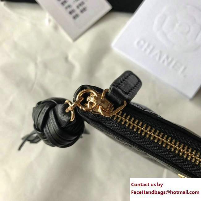 Chanel Fringe Lambskin Quilting Pouch A82706 Black 2017 - Click Image to Close