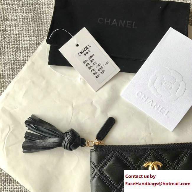 Chanel Fringe Lambskin Quilting Pouch A82706 Black 2017