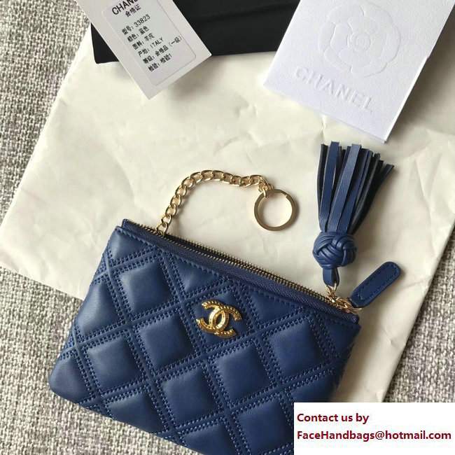 Chanel Fringe Lambskin Quilting Pouch A82706 Blue 2017
