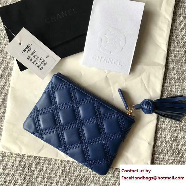 Chanel Fringe Lambskin Quilting Pouch A82706 Blue 2017