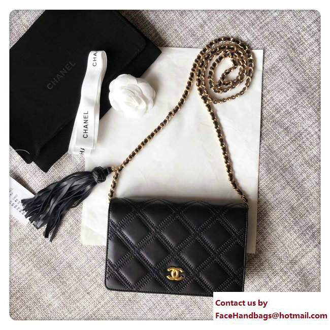 Chanel Fringe Lambskin Quilting Wallet On Chain WOC Bag A82705 Black 2017 - Click Image to Close