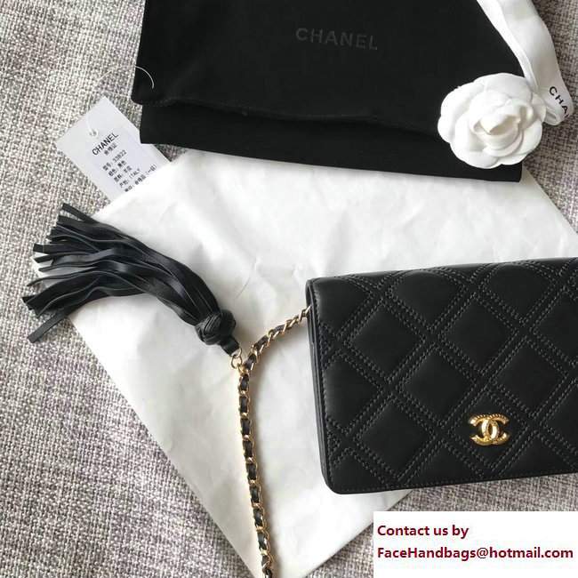 Chanel Fringe Lambskin Quilting Wallet On Chain WOC Bag A82705 Black 2017